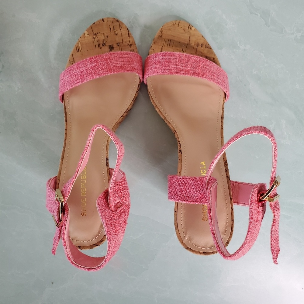 NEW Pink Tweed And Cork Wedges - Picture 4 of 6